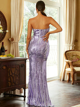 Backless Purple Strapless Sequin Prom Dress
